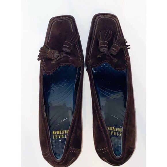 Stuart Weitzman Wedge Loafer Heel Suede Tassel Size 7 Classic Brown Y2K Retro - Picture 5 of 16